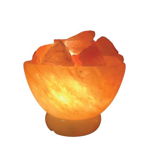 12V 12W Fire Bowl Himalayan Pink Salt Lamp Carved Rock Crystal Light Bulb On/Off - Main Image