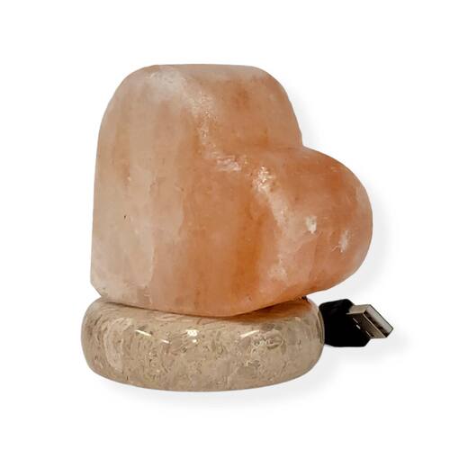 USB Himalayan Salt Lamp - Heart Love Carved Shape Pink Crystal Rock LED Light - Main Image