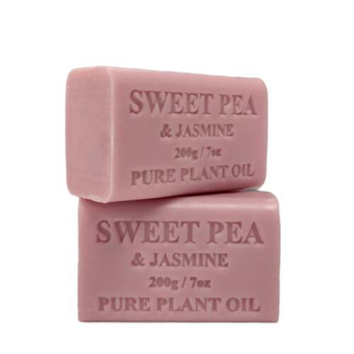 2x 200g Plant Oil Soap Sweet Pea Jasmine Scent Pure Natural Vegetable Base Bar - Main Image