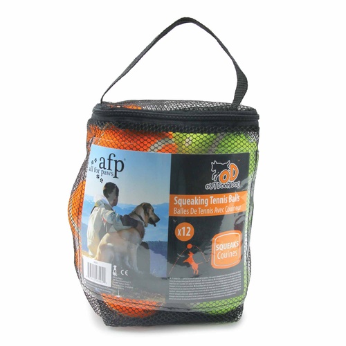 12 Pack Dog Squeaking Tennis Balls - 6.5cm Squeaky Sound Fetch Play Toy - Main Image
