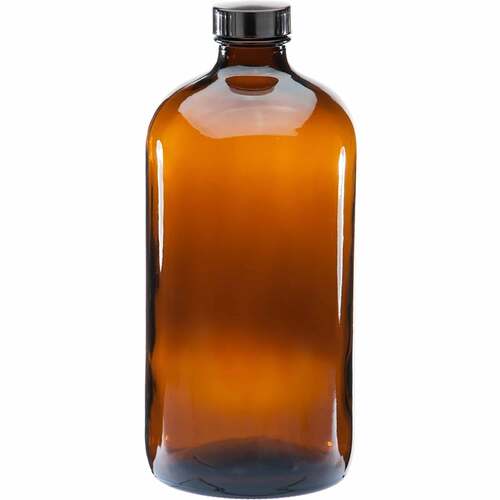 12 x 1L Amber Glass Boston Bottles Screw Cap Empty Essential Oil Bulk - Main Image