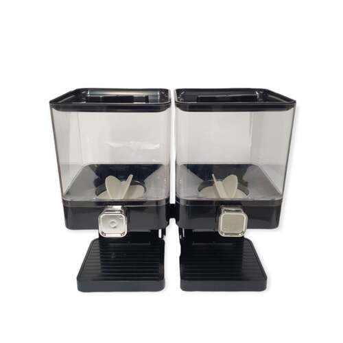 2 x 3.7L Double Cereal Dispenser Black - Square Rice Beans Countertop Storage - Main Image
