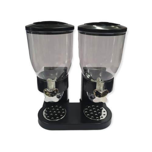 2 x 4L Double Cereal Dispenser Black - Round Rice Grains Countertop Storage - Main Image