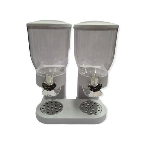 2 x 4L Double Cereal Dispenser White - Round Rice Grains Countertop Storage - Main Image