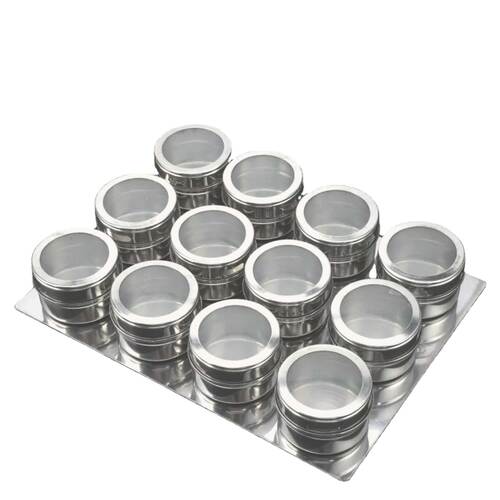 12 Magnetic Spice Jar Tins and Steel Plate - 150g Seasoning Storage Containers - Main Image