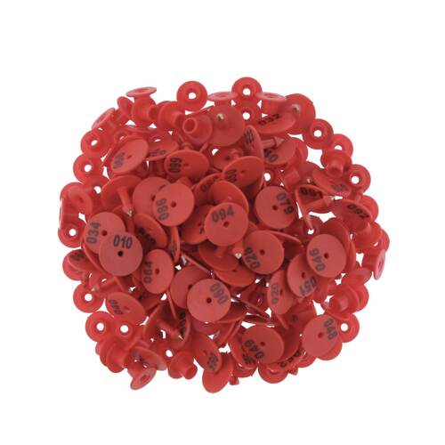 1-100 Cattle Number Ear Tag Set - Round Red Pig Sheep Goat Livestock Label - Main Image