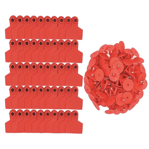 100x Cattle Ear Tags Set - 6x7cm Medium Red Blank Cow Pig Sheep Livestock Label - Main Image