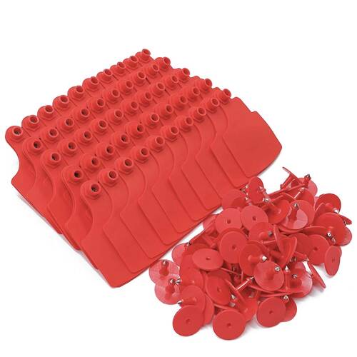 100x Cattle Ear Tags Set - 7.5x10cm XL Red Blank Pig Cow Sheep Livestock Label - Main Image