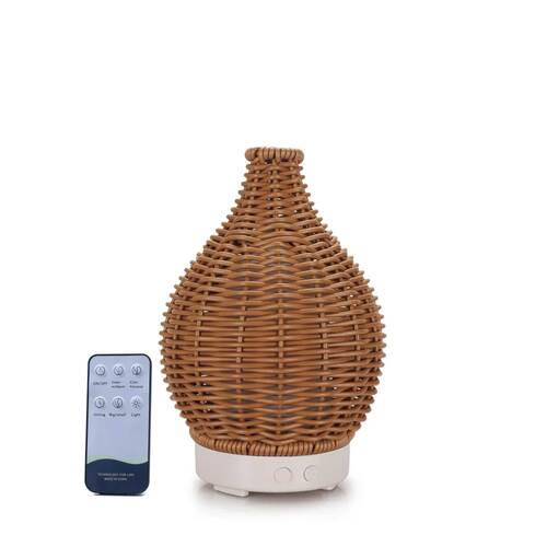 Essential Oil Aroma Diffuser and Remote - 100ml Rattan Woven Mist Humidifier - Main Image