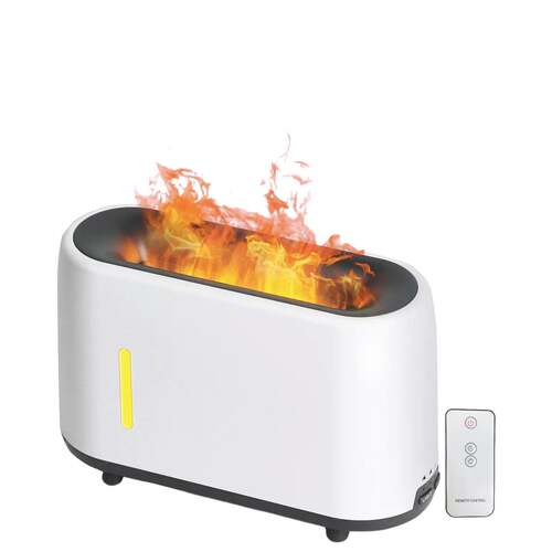 Essential Oil Aroma Diffuser and Remote - White 240ml Flame Fire Style Air Humidifier - Main Image