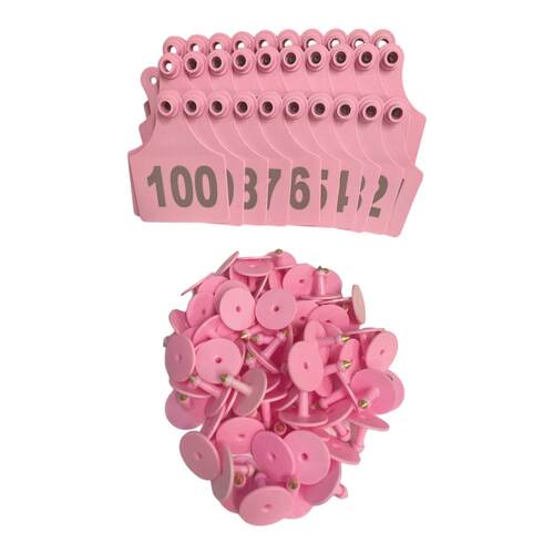 1-100 Cattle Number Ear Tags 7x10cm Set - XL Pink Cow Sheep Livestock Labels - Main Image