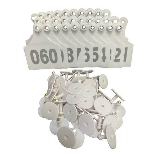 1-100 Cattle Number Ear Tags 7x10cm Set - XL White Cow Sheep Livestock Labels - Main Image