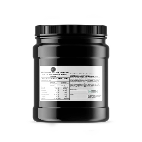 400g Native Unflavoured Whey Protein Isolate Powder - Shake WPI Supplement Jar - Main Image