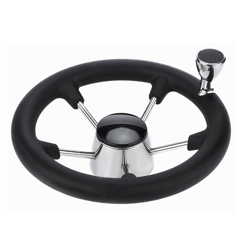 13.5" Boat Steering Wheel With Grip Cover - Stainless Steel 3/4" 5 Spoke With Knob - Main Image
