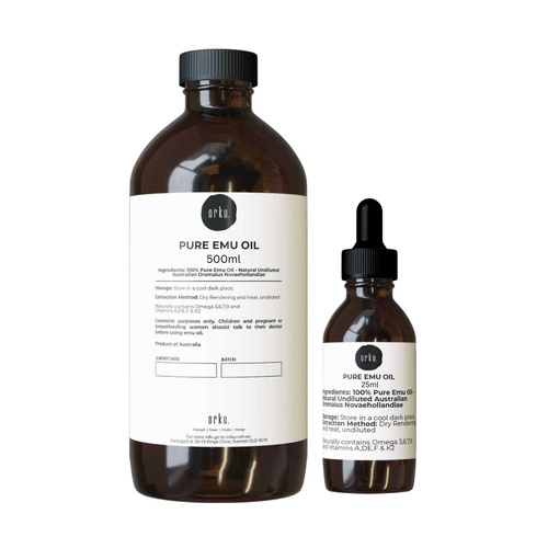 Orku 500ml Pure Emu Oil + Bonus 25ml Bottle - Australian Dromaius Novaehollandiae - Main Image