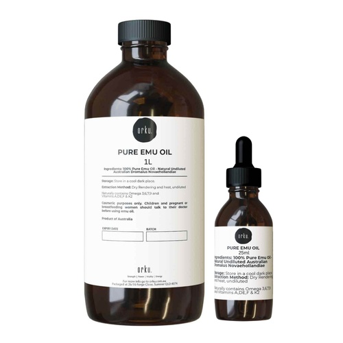 Orku 1L Pure Emu Oil + Bonus 25ml Bottle - Australian Dromaius Novaehollandiae - Main Image