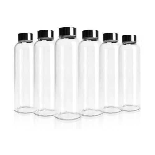 Kitchee 500ml Glass Water Bottle with Stainless Steel Lid - Set of 6 Drink Bottles - Main Image