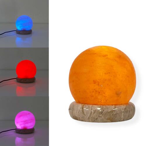USB Colour Changing Salt Himalayan Lamp - Ball Sphere Shape Pink Rock LED Light - Main Image