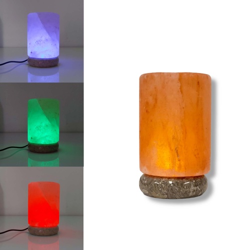 USB Colour Changing Salt Himalayan Lamp - Cylinder Shape Pink Rock LED Light - Main Image