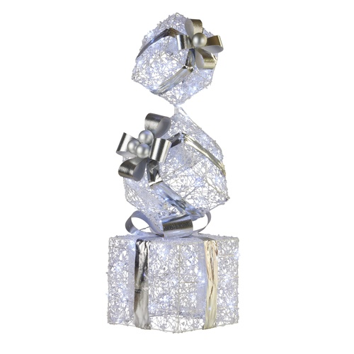 Swishmas 83cm Triple Christmas Silver Giftbox Stack Display with Lights - Main Image