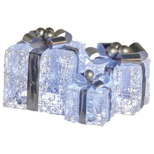 Swishmas Set Of 3 Christmas Gift Boxes With Lights With Jewelled Wire And Silver Bows - Main Image