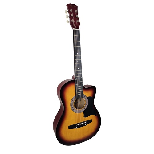 Karrera 38in Acoustic Guitar Steel Strings Carry Bag Shoulder Strap Sun Burst - Main Image