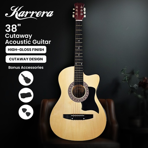 Karrera 38in Cutaway Acoustic Guitar with guitar bag - Natural - Main Image