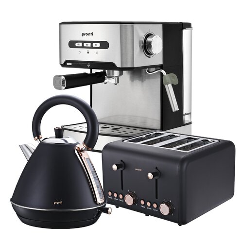 Pronti Toaster, Kettle & Coffee Machine Breakfast Set - Black - Main Image