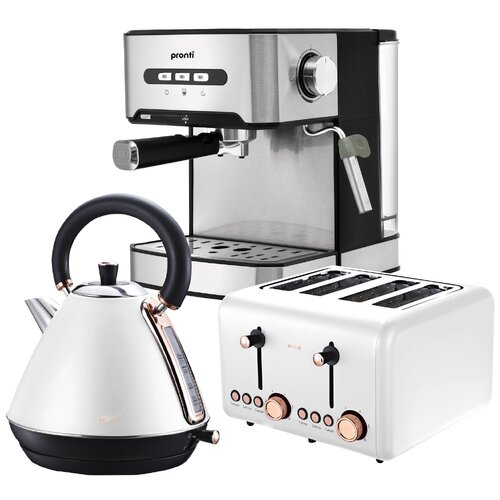 Pronti Toaster, Kettle & Coffee Machine Breakfast Set - White - Main Image