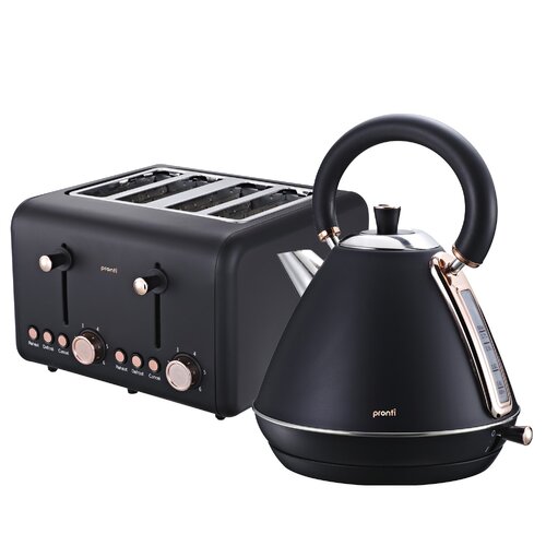 Pronti Rose Trim Collection Toaster & Kettle Bundle - Black - Main Image