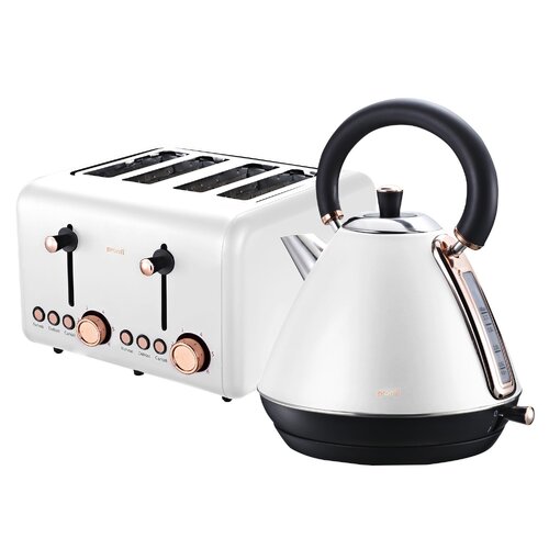 Pronti Rose Trim Collection Toaster & Kettle Bundle - White - Main Image