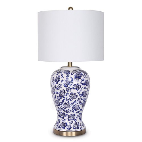 Sarantino Table Lamp Ceramic Floral Base Cotton Drum Shade - Main Image