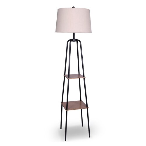 Sarantino Metal Etagere Floor Lamp Shade Metal Shelf in Wood Finish - Main Image