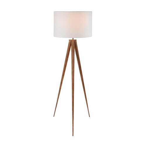 Sarantino Metal Tripod Floor Spot Lamp Shade Drum in Wooden Finish - Main Image