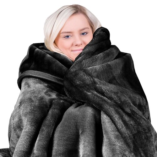 Laura Hill 800-gsm Faux Mink Throw Rug Blanket Queen Size Double-sided Large Super Luxurious Soft Heavy - Black - Main Image