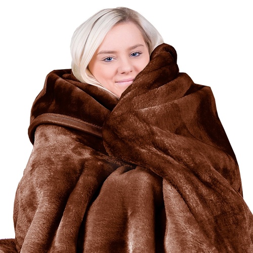 Laura Hill Faux Mink Blanket 800GSM Heavy Double-Sided - Chocolate - Main Image