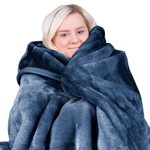 Laura Hill 800-gsm Faux Mink Throw Rug Blanket Queen Size Double-sided Large 220 X 240cm Heavy - Blue - Main Image