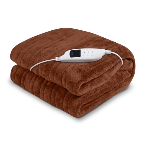 Laura Hill Heated Electric Blanket Throw Rug Coral Warm Fleece Brown - Main Image
