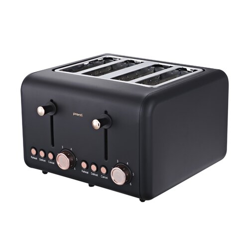 Pronti 4 Slice Toaster Rose Trim Collection - Black - Main Image