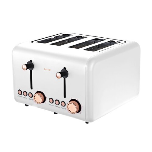 Pronti 4 Slice Toaster Rose Trim Collection - White - Main Image