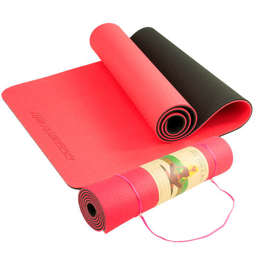 Powertrain Eco-friendly Dual Layer 8mm Yoga Mat | Red Blush | Non-slip Surface And Carry Strap For Ultimate Comfort And Portability - Main Image