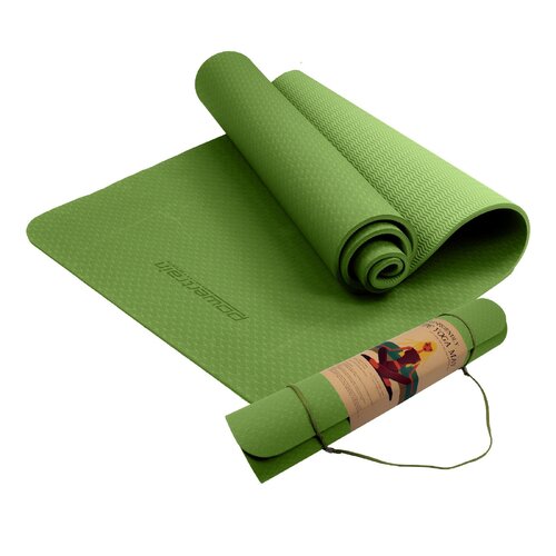 Powertrain Eco-friendly Dual Layer 6mm Yoga Mat | Olive | Non-slip Surface And Carry Strap For Ultimate Comfort And Portability - Main Image