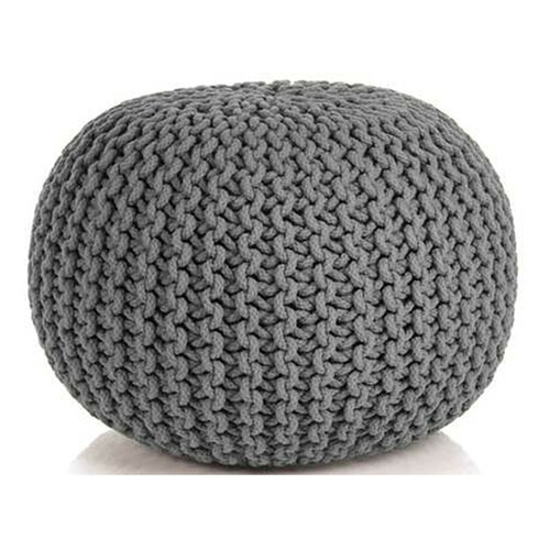 Braided Ottoman Pouffe Footstool Hand Knitted (Grey) - Main Image