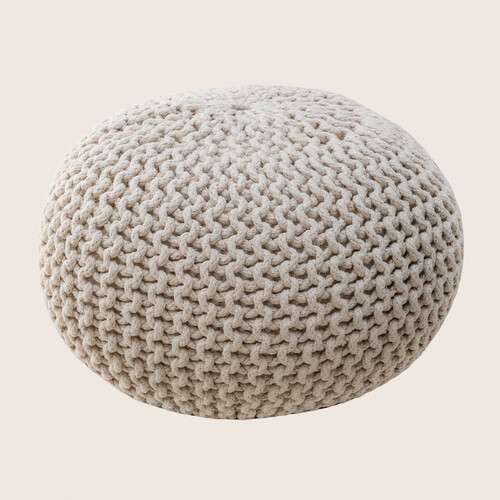 Braided Ottoman Pouffe Footstool Hand Knitted (Natural) - Main Image
