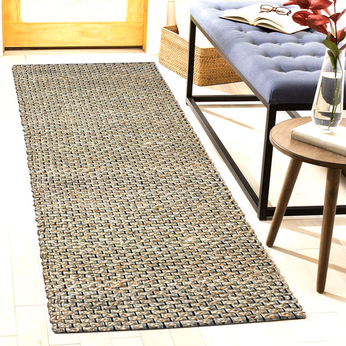 Hand Braided Jute Runner with Green Textured Weave 50 x 120 cm - Main Image