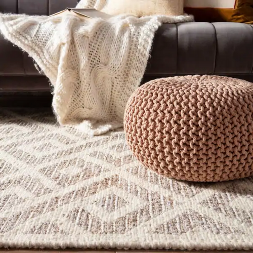 Braided Ottoman Pouffe Footstool Hand Knitted (Pink) - Main Image