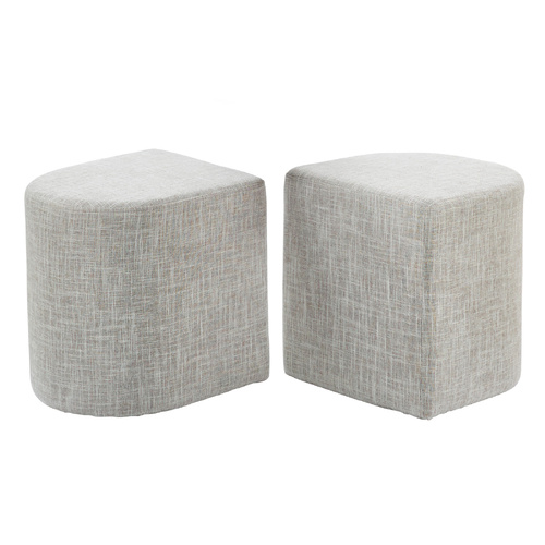 2X Ottoman Stool Linen Fabric Footstool Foot Rest Pouffe Pouf Seat - Cream Grey - Main Image