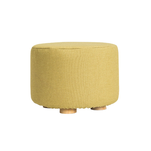 Fabric Ottoman Round Wooden Leg Foot Stool - MUSTARD YELLOW - Main Image