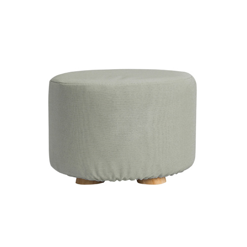Fabric Ottoman Round Wooden Leg Foot Stool - GREY - Main Image