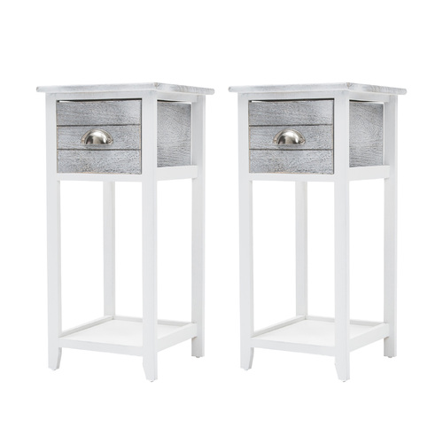 2X Bedside Table Drawer Vintage Side Table Storage Cabinet VALERIE GREY - Main Image